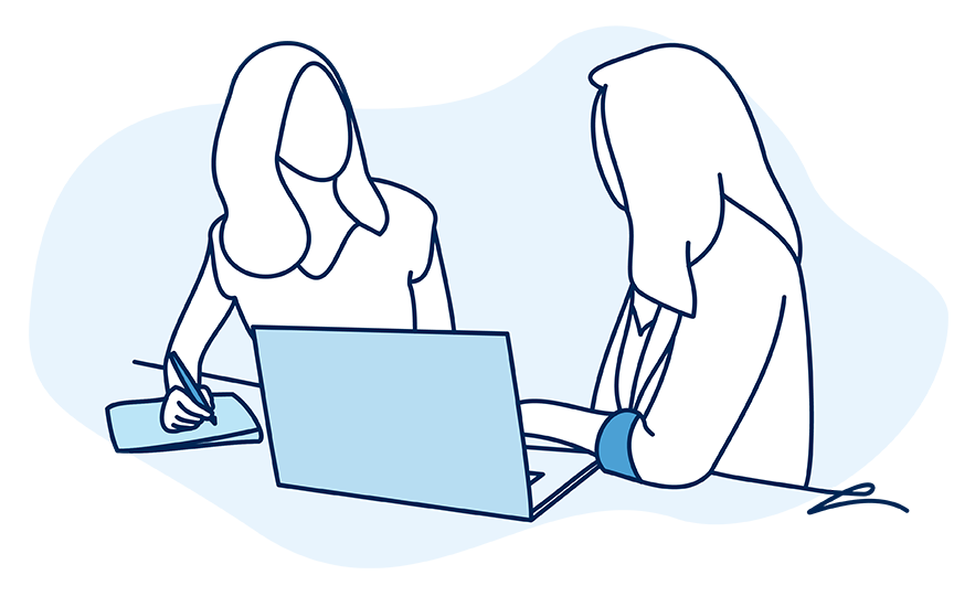 illustration--businesswomen meeting by laptop